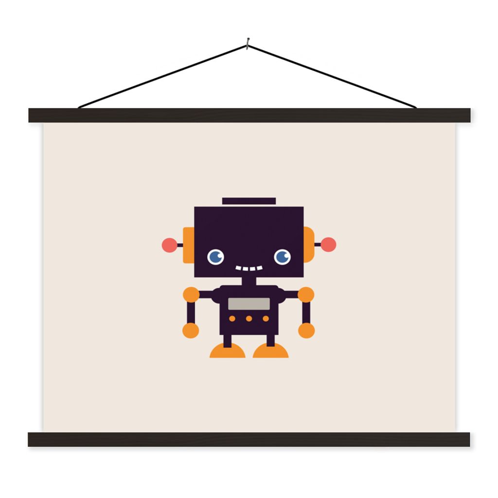 MuchoWow Textilposter Roboter - Antenne - Orange - Beige - Kind - Kinder 60x45 cm mit schwarzem Rahmen - Poster Schlafzimmer