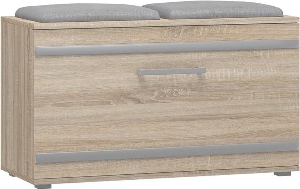 Schuhschrank mit Sitzfläche Opal – 4 Regale Stauraum | Farbe: Sonoma-Eiche | Größe: 85x35x45 cm