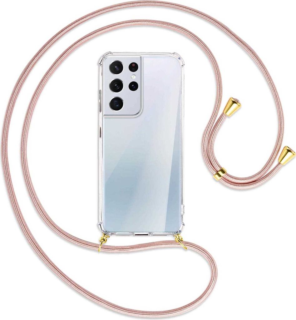 Handykette Backcover-Schutzhülle mit Band (Metall goldfarben) für Samsung Galaxy S21 Ultra 5G - roségold