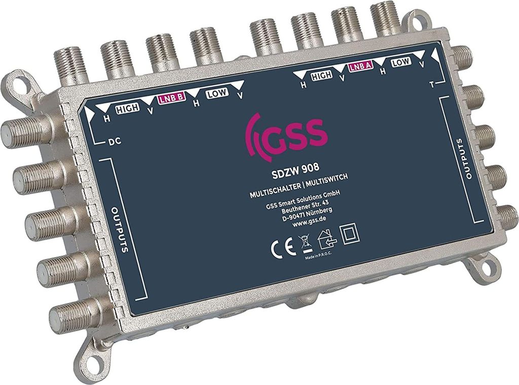 GSS SDZW 908 Multischalter ohne Netzteil - 0 Watt im Standby 8 Teilnehmer 2 Satelliten