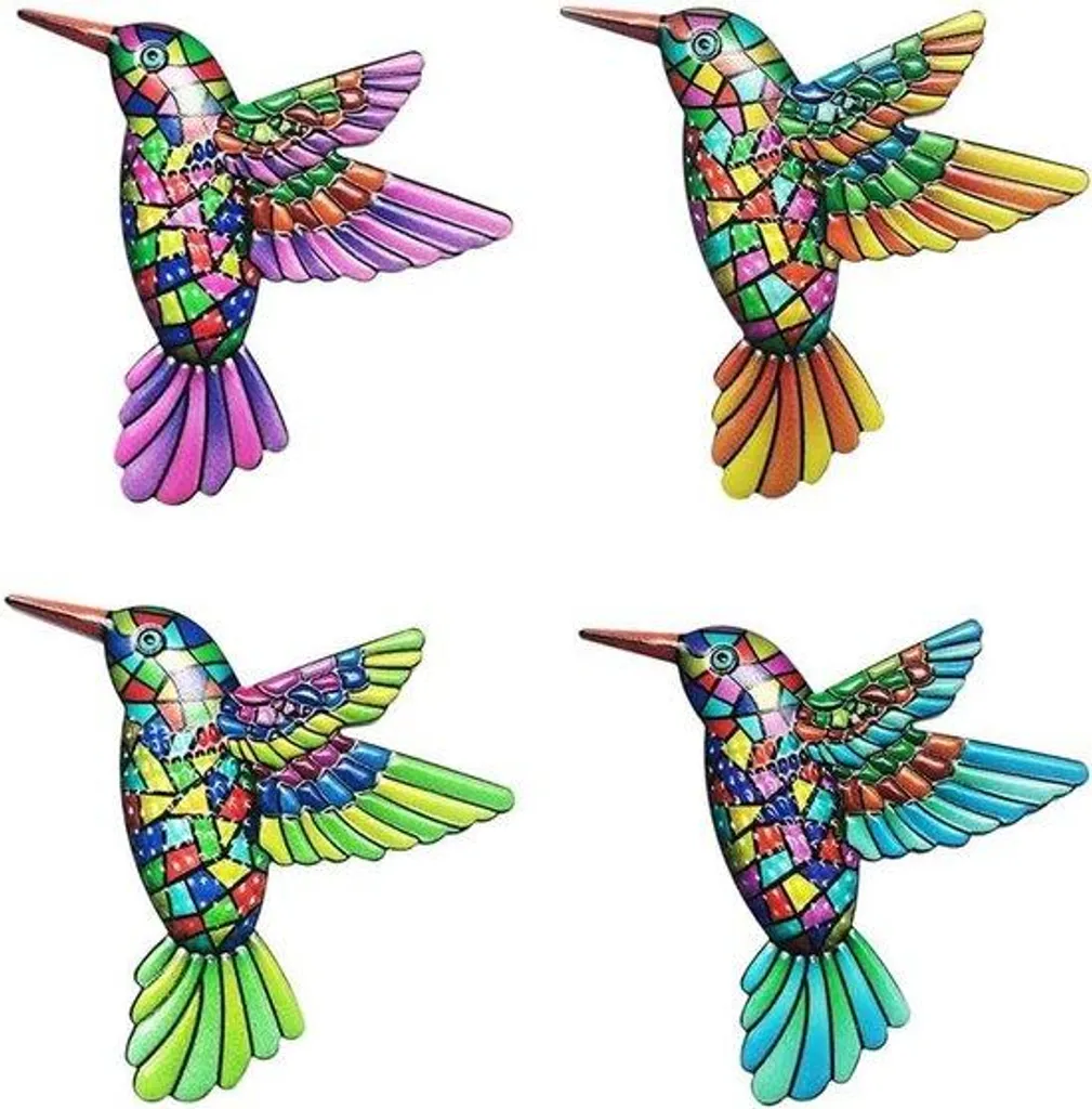 Colibris de jardin anti-rouille pour décorer mur et clôture - Set de 4