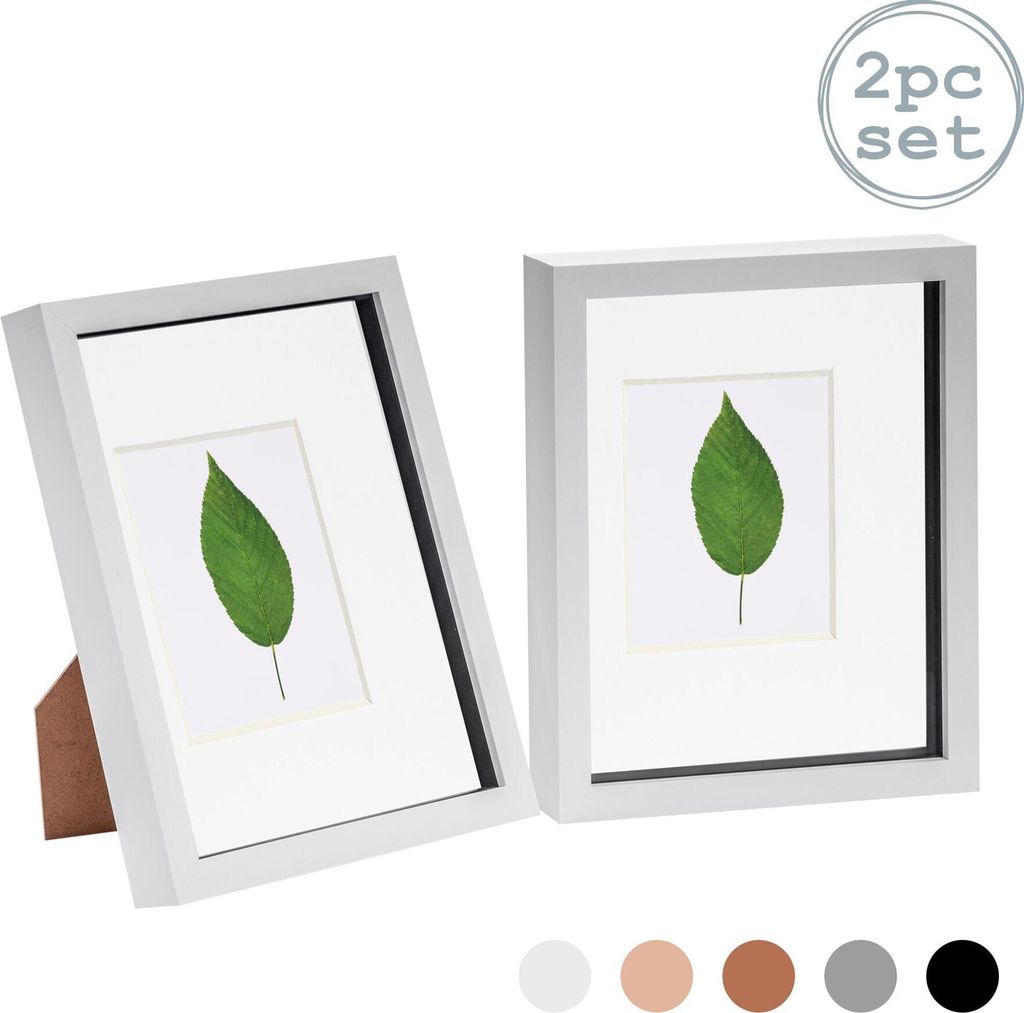 Nicola Spring 2 Stück 8 x 10 3D-Schatten-Kasten-Foto-Rahmen-Set - Craft Anzeigen Bilderrahmen mit 4 x 6 Montage - Glas Aperture - Weiß
