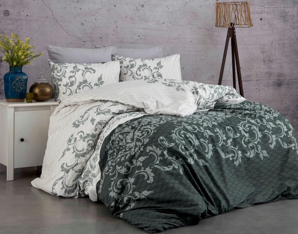 Housse de Couette 100% Coton Renforcé Adal - Gris et Blanc Haute Densité