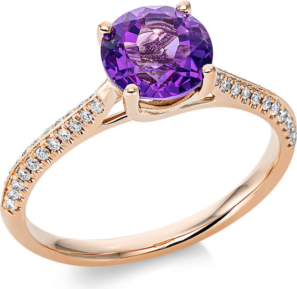 Ring aus 750 Rotgold Amethyst 1,32ct lila 44 Brillanten 0,15ct TW-SI Ø7mm Innenumfang 54mm Ø17.2mm