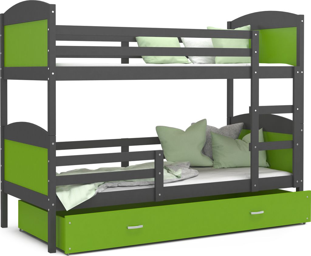 Etagenbett hochbett kinderzimmer kinderbetten jugendzimmer 190x80 grau grün