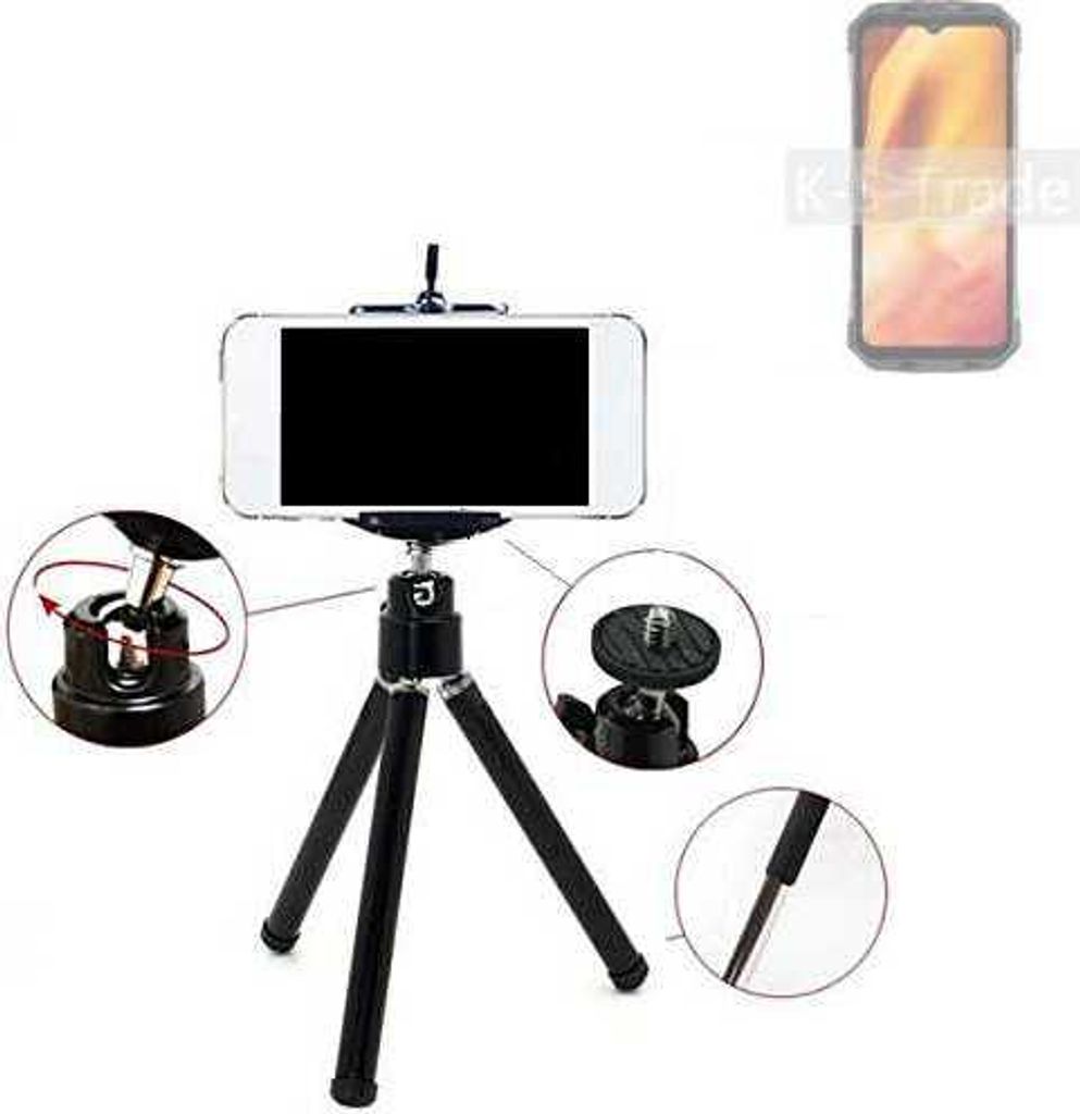 K-S-Trade Smartphone Stativ Dreibein kompatibel mit Doogee V Max Tripod aus Aluminium Klemmstativ Stativ Adapter für Mobiltelefone schwarz 1x