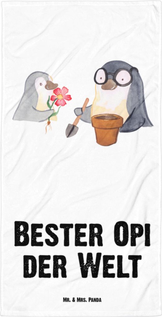 Mr. & Mrs. Panda Handtuch Pinguin Bester Opi der Welt - Weiß - Geschenk, Nichte, Neffe, Großes Badehandtuch, Strandtuch, Geschenkidee, Kleinigkei...