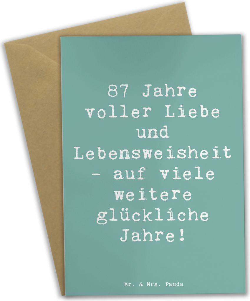 Mr. & Mrs. Panda Glückwunschkarte Spruch 87. Geburtstag Liebe - Meeresbrise - Geschenk, genesungskarte, dankeskarten, Happy Birthday, Feier im hoh...