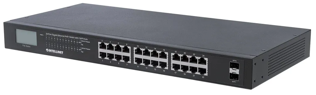 Switch PoE+ 24 Ports pour Vidéosurveillance IP INTELLINET 370W 2 SFP