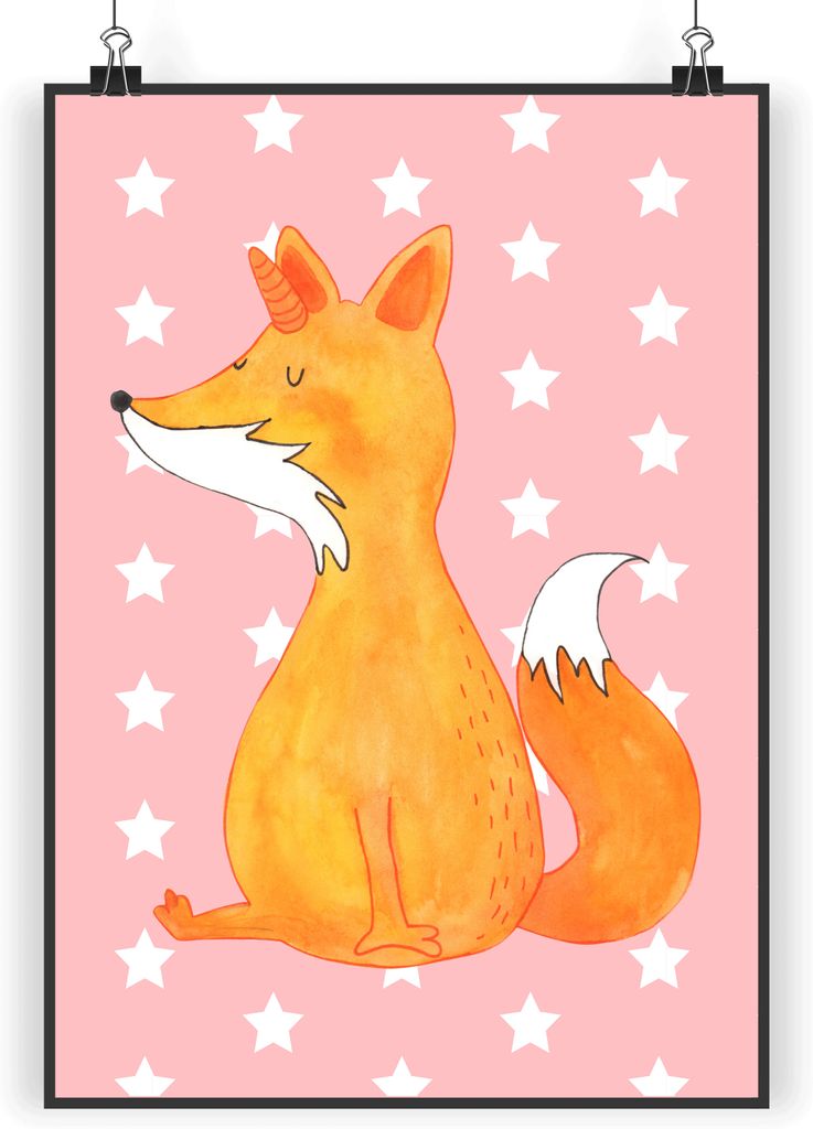 Mr. & Mrs. Panda Bild Einhorn Wunsch DIN A4 - Rot Pastell - Geschenk, Füchse, Wanddekoration, Fuchs, Wandbild, Fuchshörnchen, Unicorns, wanddeko,...