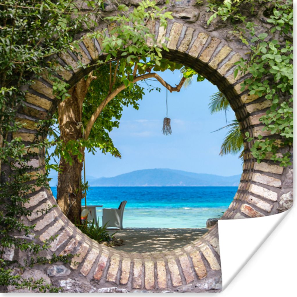 MuchoWow Poster Strand - Durchsichtig - Tropisch - Strandkorb 30x30 cm - Wandposter - Printing