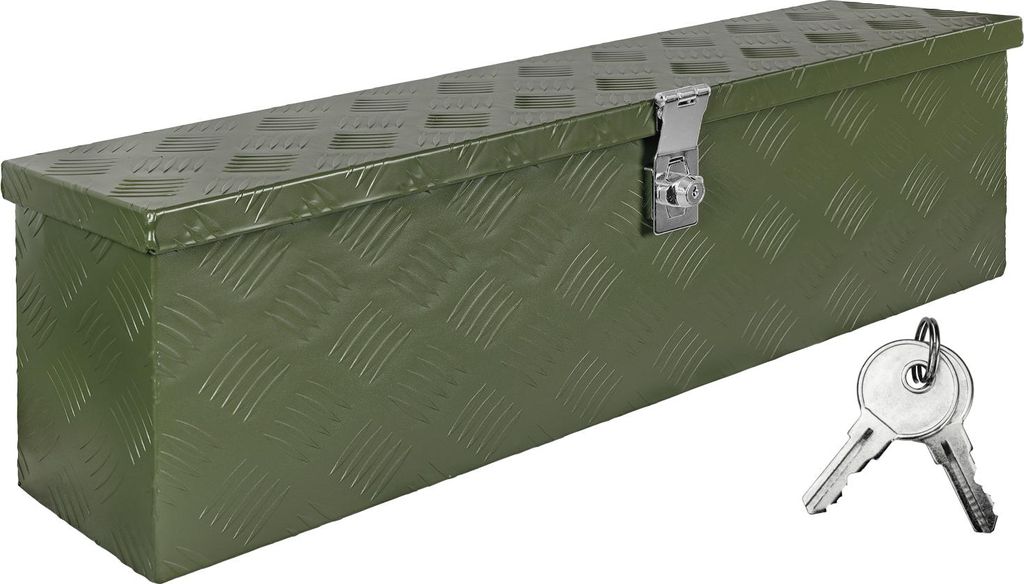 Deichselbox Grün Werkzeugkasten Truckbox Alu Box Anhänger Kiste mit Deckel Abschließbar Alubox Transportbox Werkzeugbox Aluminium Aufbewahrungsb...