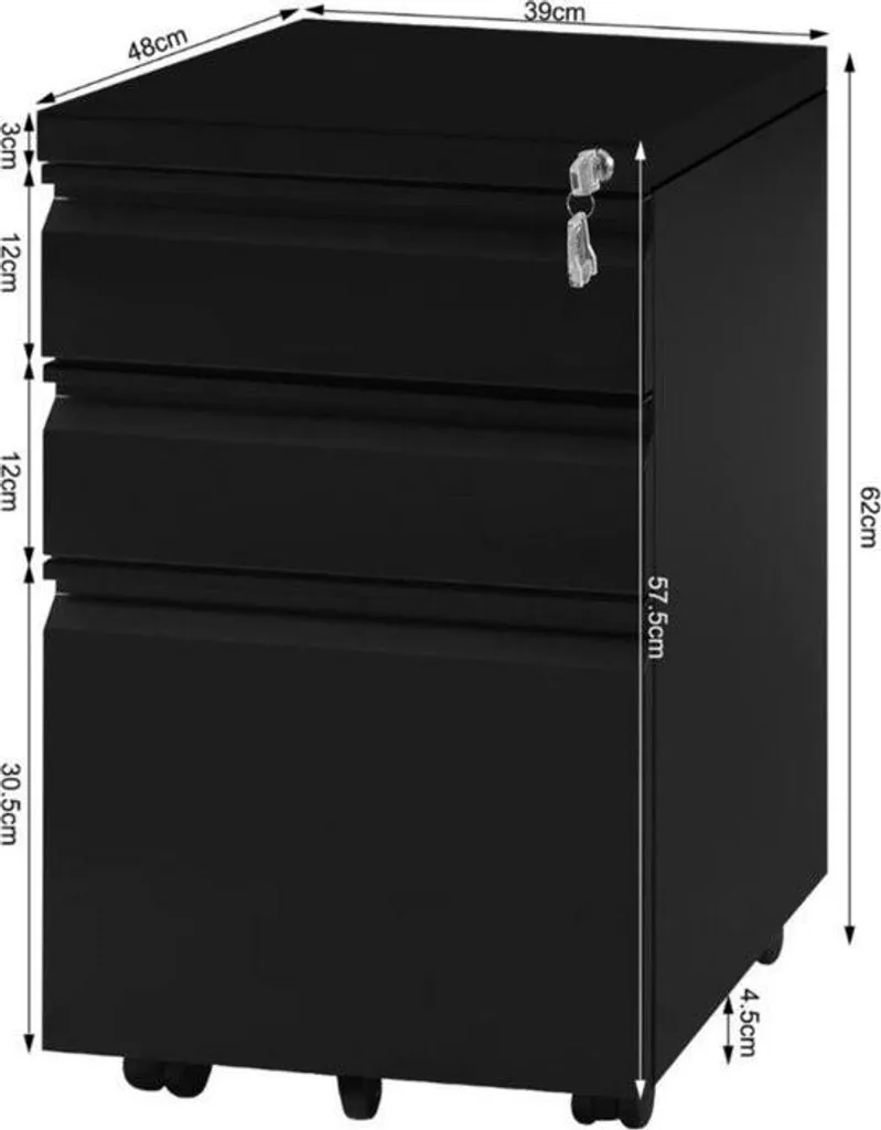 Caisson de bureau mobile et meuble de rangement compact noir stable - 2