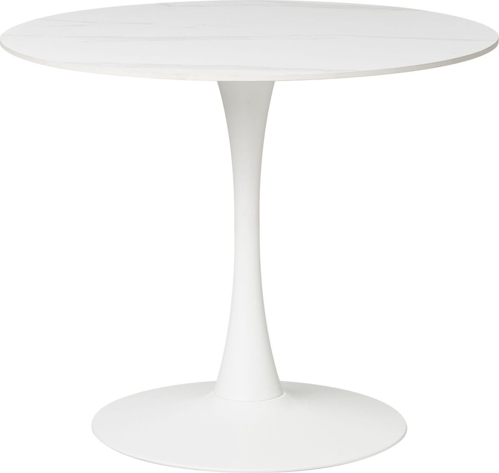 BELIANI Esstisch Weiß Rund 90 cm Sinterstein Tischplatte Marmoroptik Metall Modernes Design Küchentisch Esszimmertisch