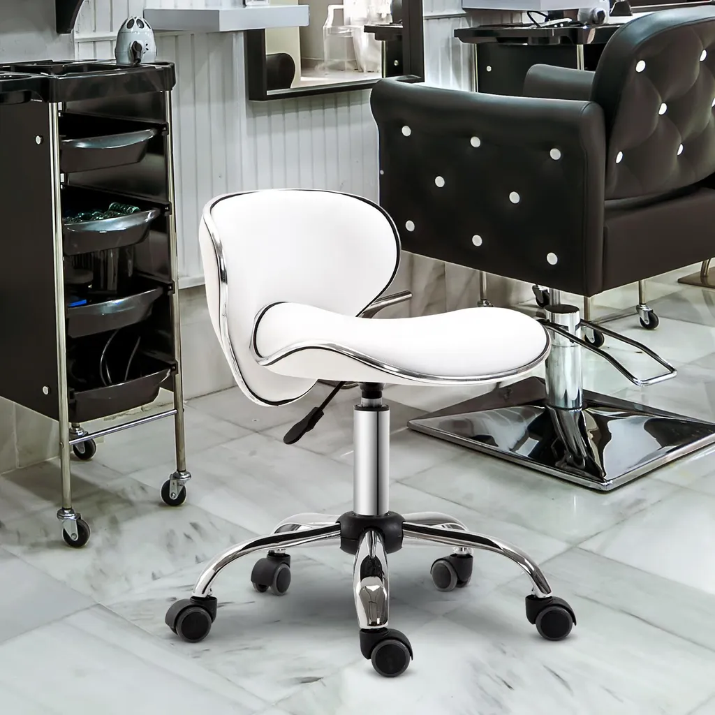 HOMCOM Tabouret à roulettes réglable 44-56 cm avec dossier blanc - 2