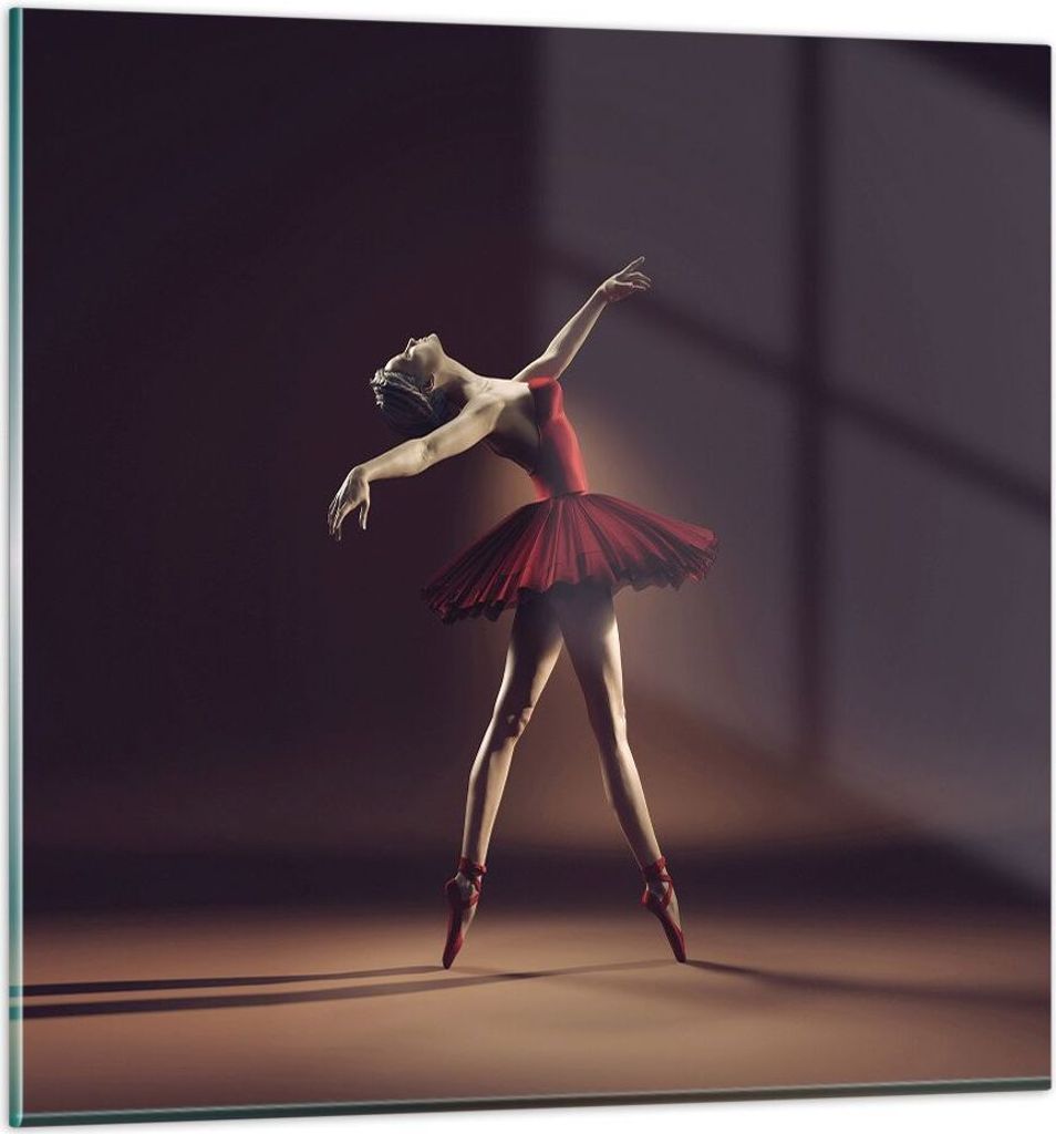 Bilder auf glas - Einteilig - Ballerina Rot Kleid - 70x70cm - Glasbilder - Wandbilder - Bilder - zum Aufhängen bereit - Wanddekoration aus Glas - ...