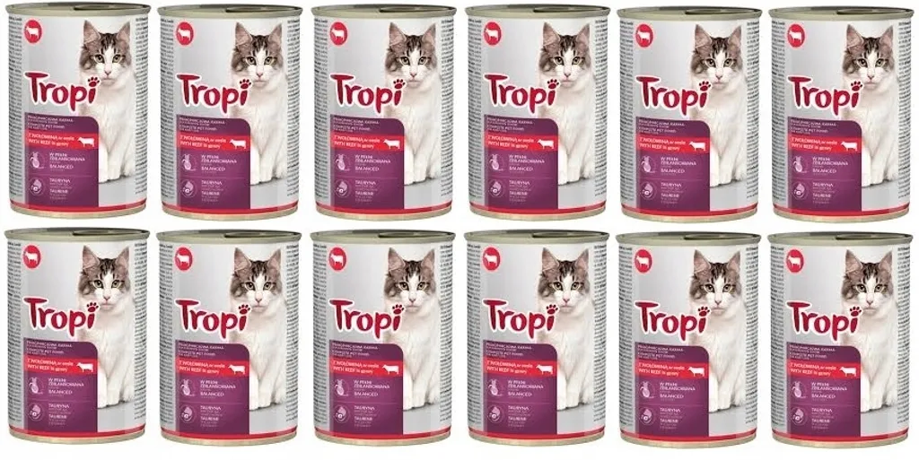 Repas Complet pour Chat au Bœuf TROPI - 12 Boîtes de 415g Hydratation