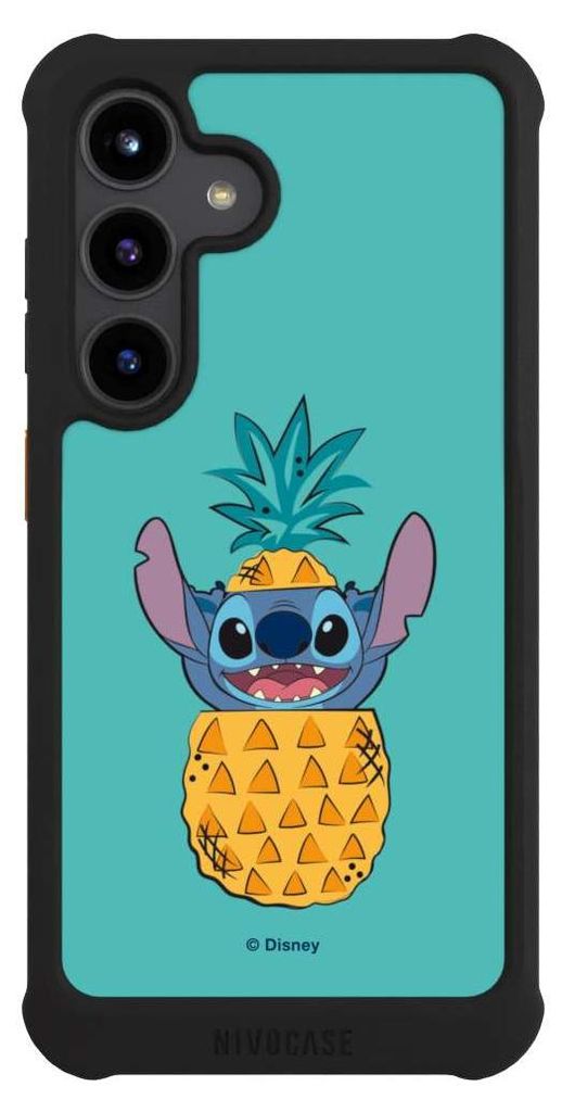 NIVOCASE Hülle für Samsung Galaxy S24 Stoßfeste Handyhülle NIVOmax Case Schwarz Ananas Disney Lilo & Stitch