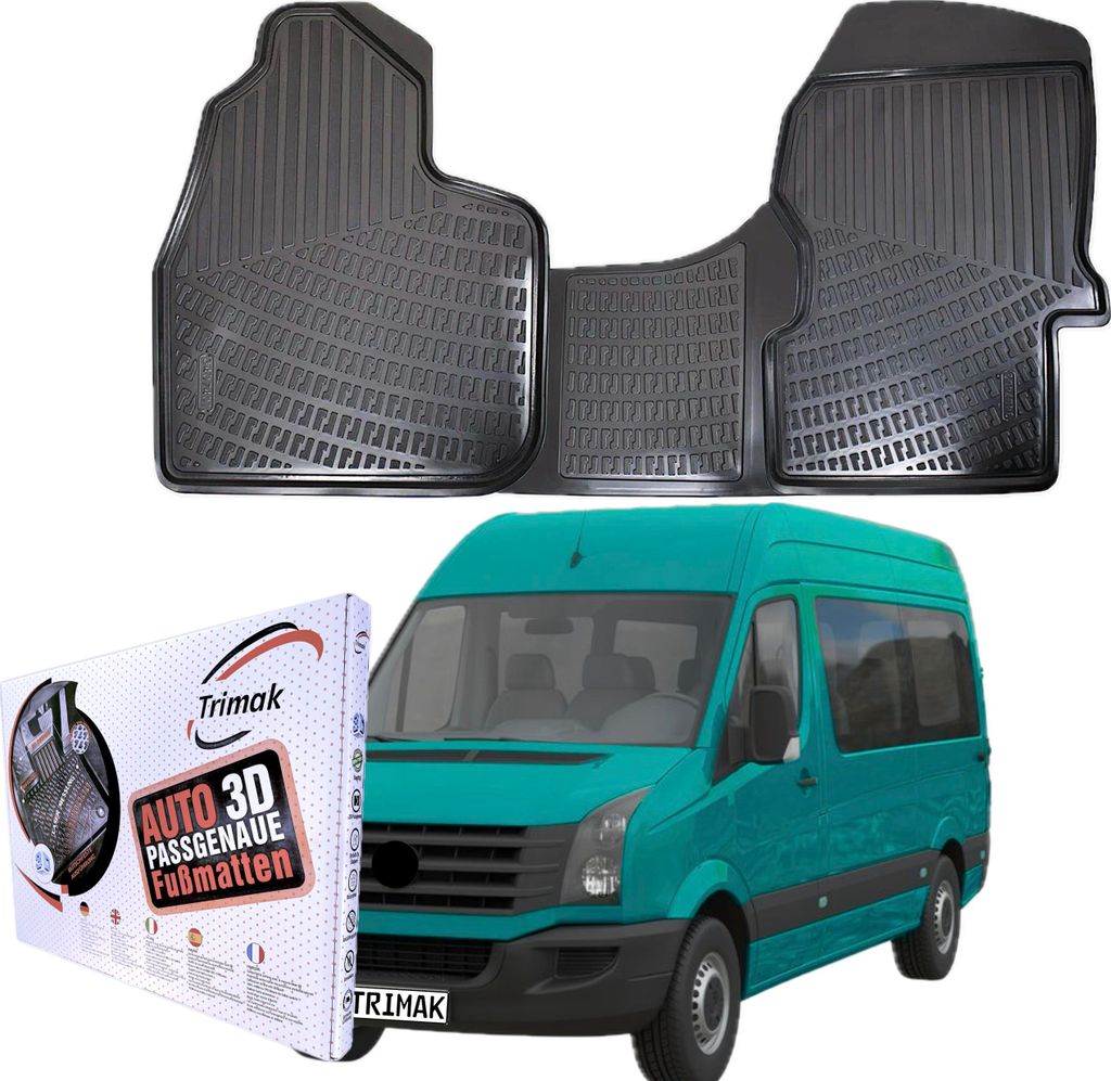 Trimak Autofußmatten kompatibel mit VW Crafter 2006-2016 Typ 2E Kleinbus Auto Allwetter Gummimatten