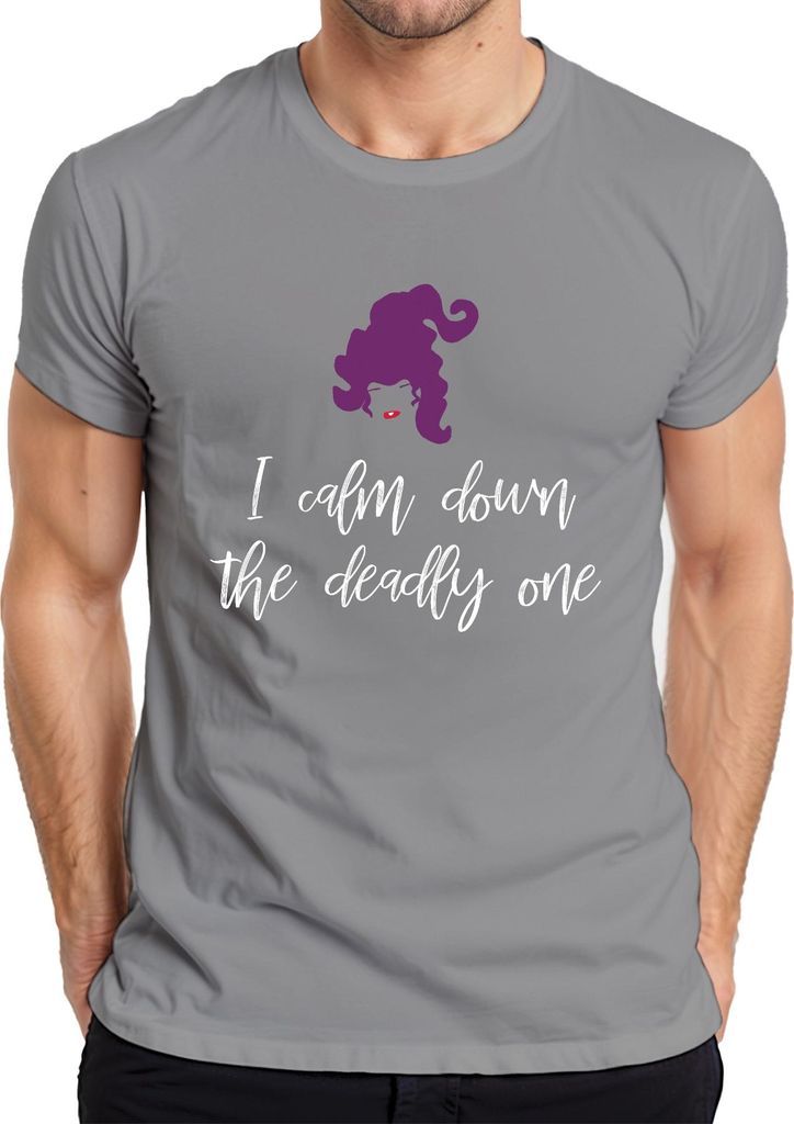 I calm down the deadly one Hexe Halloween Geschenk Spruch Retro Herren T-Shirt, Grau, XL