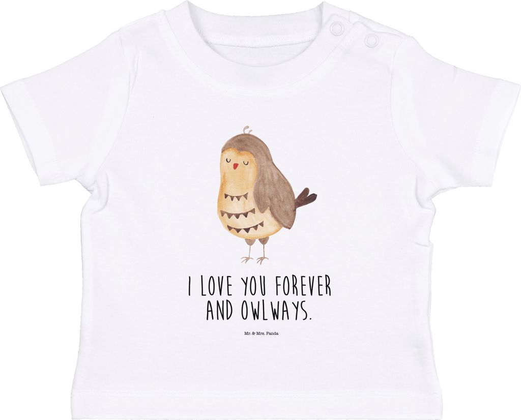 Mr. & Mrs. Panda T-Shirt Eule Zufrieden 0. - 6. Monat - Weiß - Geschenk, Baby Oberteil, Babyshirt, Jerseyshirt, Owl, Romantisch, Liebesspruch, Hoc...