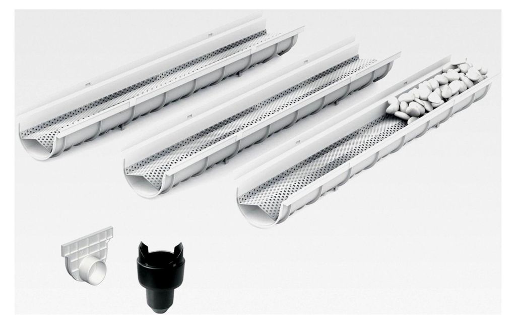 Dekorative Entwässerungsrinne, 3er Set (3x1m) mit Lochblech aus verzinktem Stahl und Zubehör - Entwässerungssystem für Terrassen, Garageneinfah...