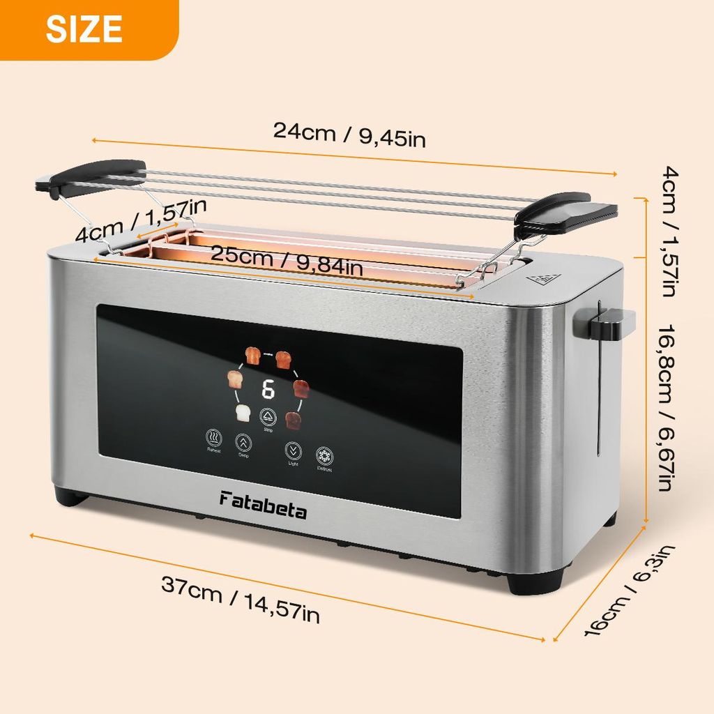 ZEEGMA TOSTEE CHEF 4-Scheiben-Toaster – 1500 W, Edelstahl, Mit Auftauen, Aufwärmen, 6 Bräunungsstufen
