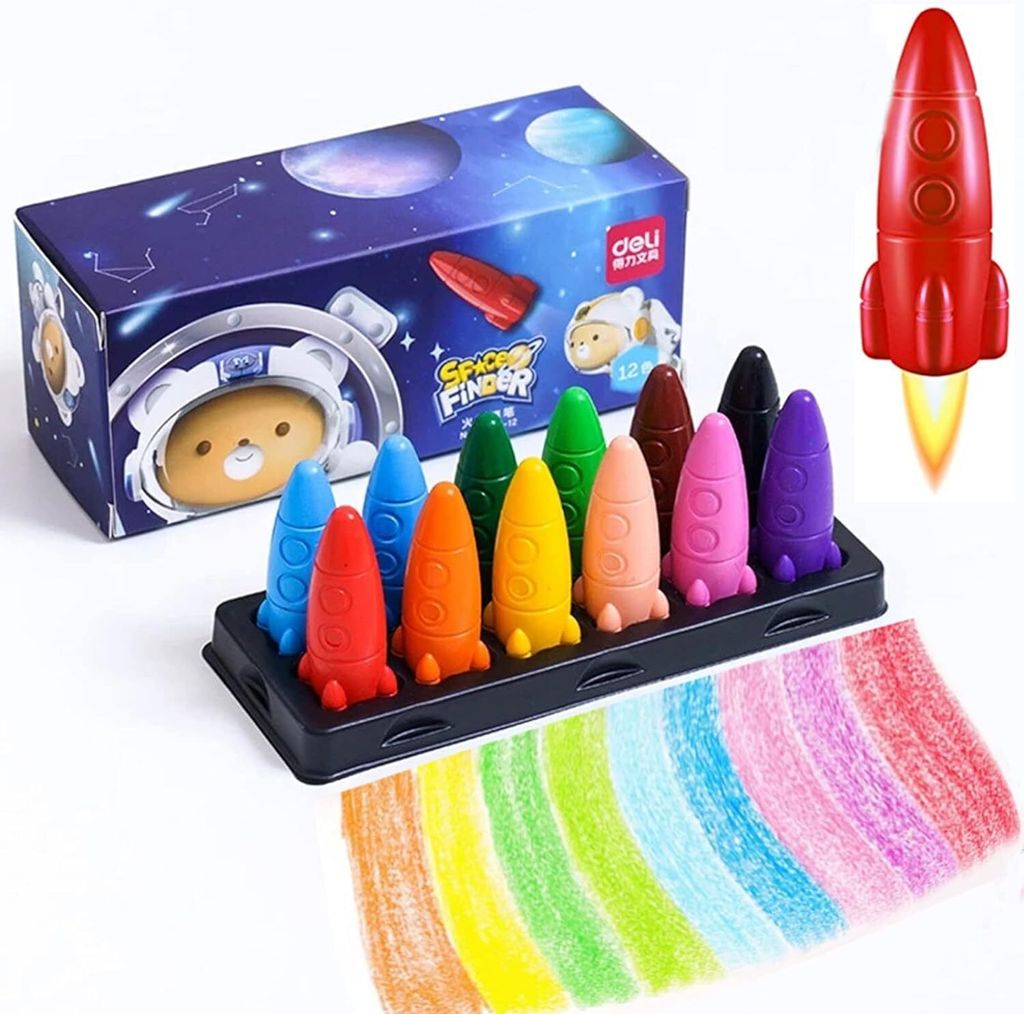 Mehrfarbige Weltraumraketen-Buntstifte, ungiftige Buntstifte für Kinder, leicht zu greifende, waschbare Kinderstifte, sicheres Mal-, Kunst-, Schul...
