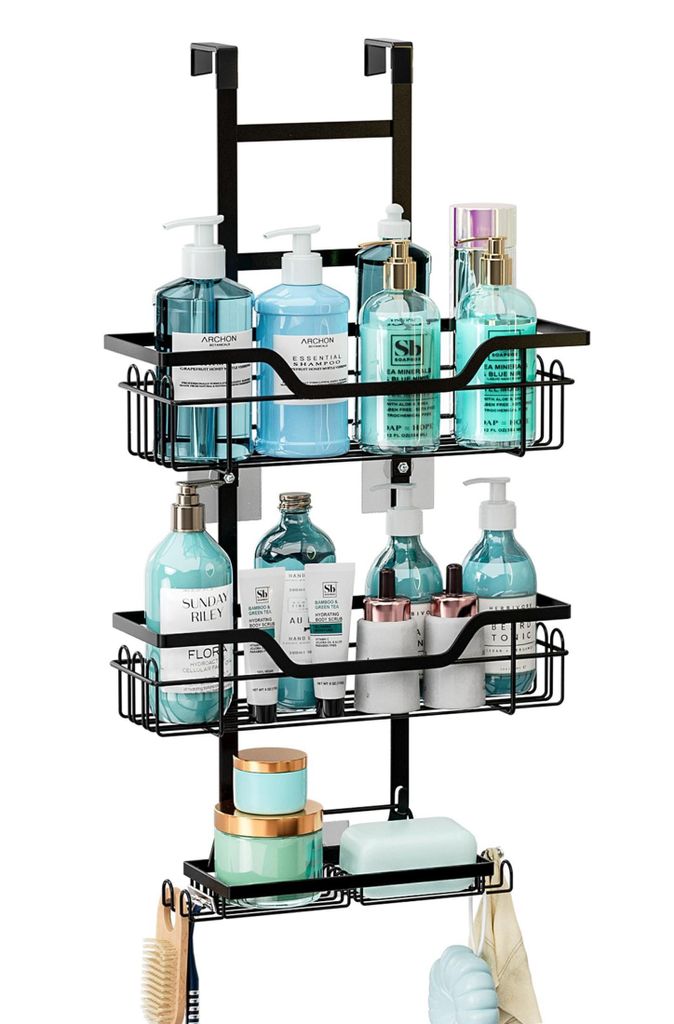 Duschablage zum Hängen – 3-stufiger Duschkorb mit Seifenhalter & Haken,Rostfrei Hänge Organizer für Rahmenlos Glastür,für Shampoo, Duschgel ...