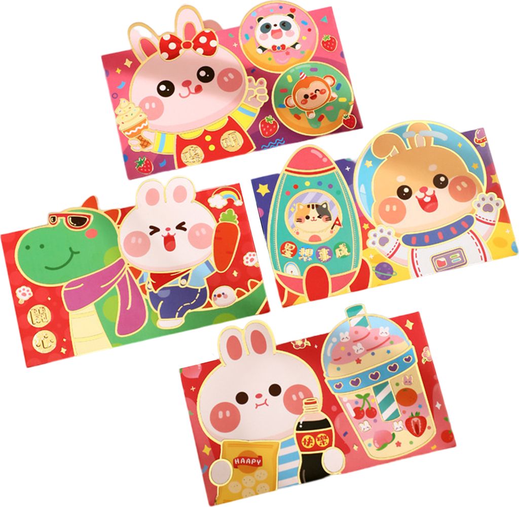 4pcs/Pack 2023 Rote Umschläge Cartoon jubilant gestempeltes Festival Requisiten Papier kreative chinesische horizontale rote Umschläge für Neuja...