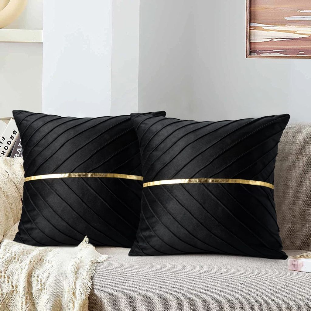 2 Stück Samt-Kissenbezüge, goldenes Patchwork-Design, Produktbild 