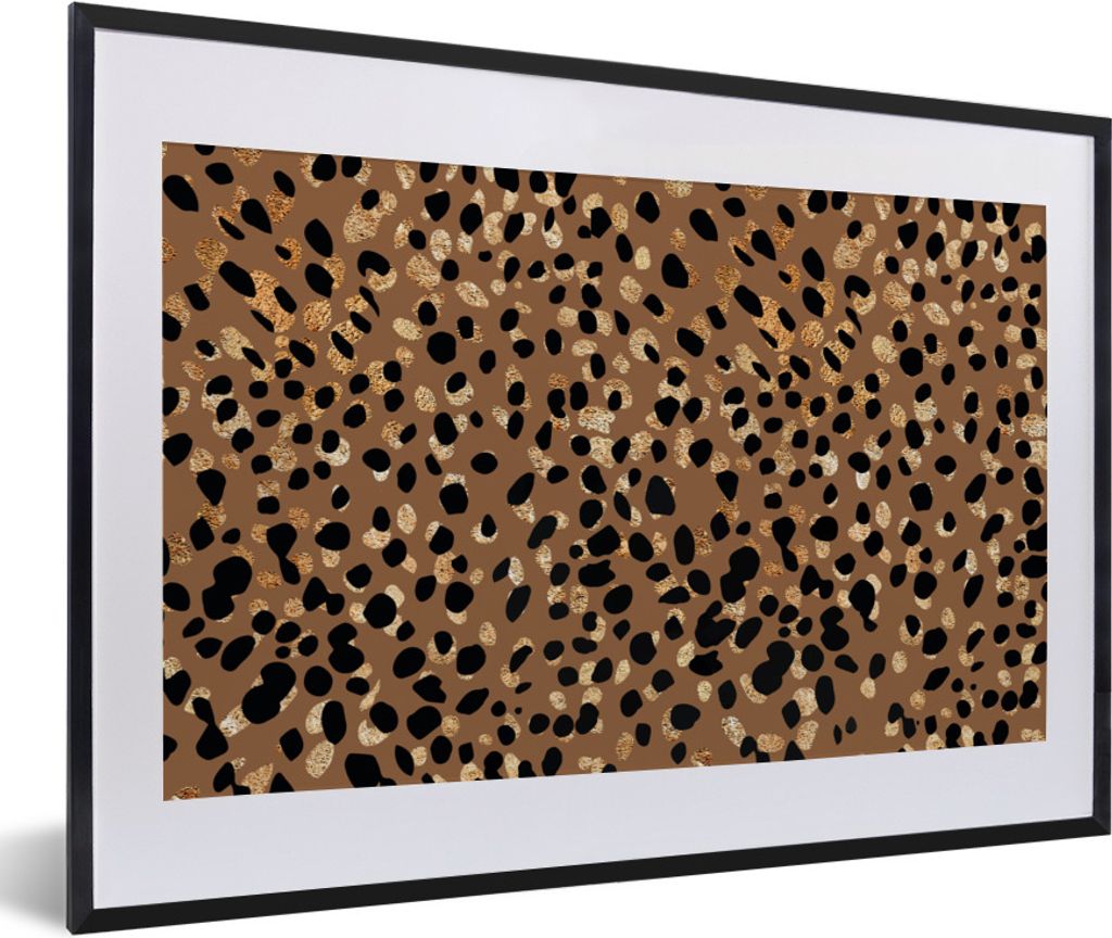 MuchoWow Gerahmtes Poster Tiermuster - Leopard - Gold - Braun 60x40 cm - Poster mit Schwarzem Bilderrahmen Wandposter Rahmen Foto Bilder - Schlaf...