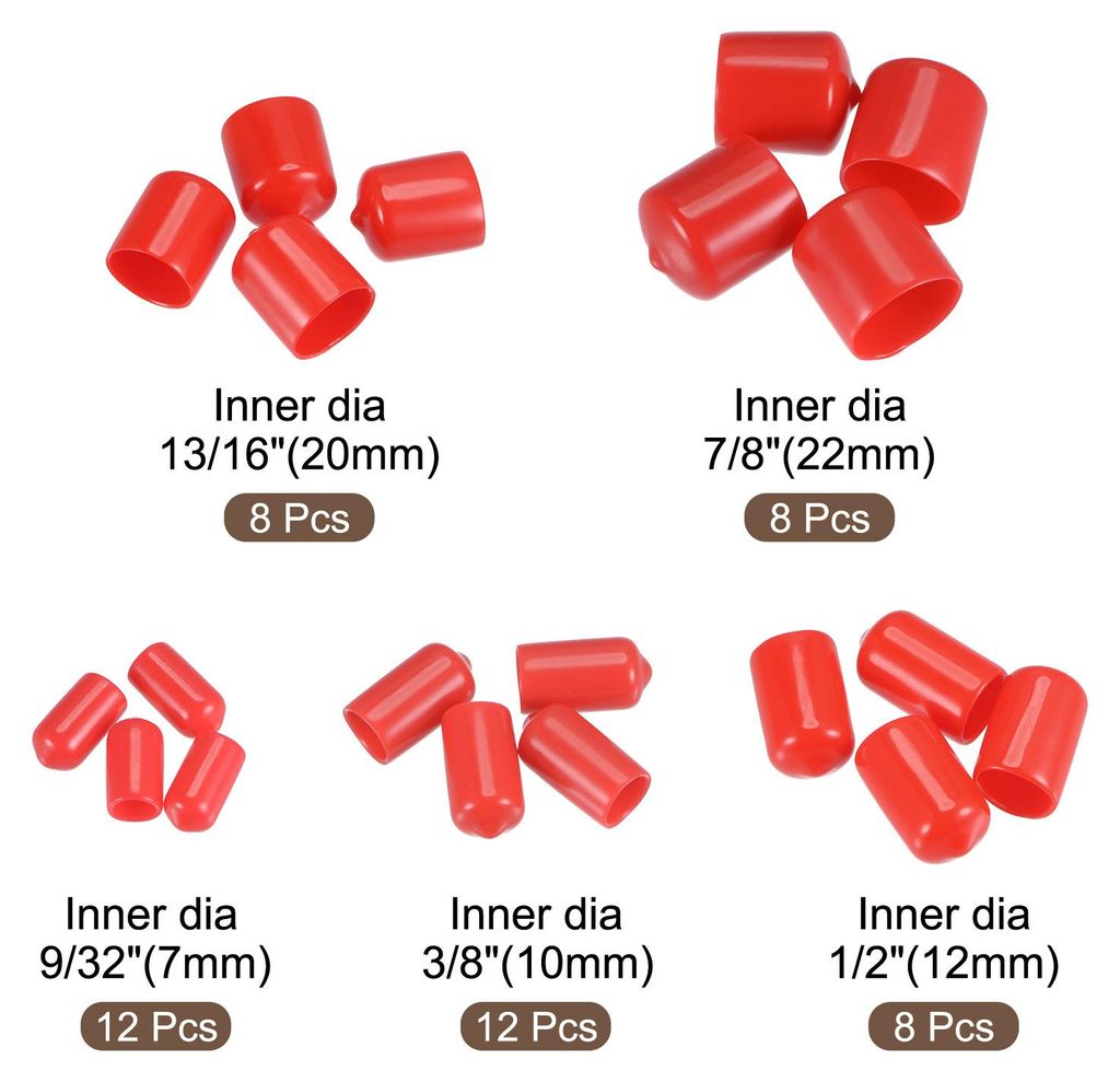 48Stk runde Endkappen Gummikappe 7mm 10mm 12mm 20mm 22mm Schraubenschutz fš¹r Schraubbolzenrohr rot