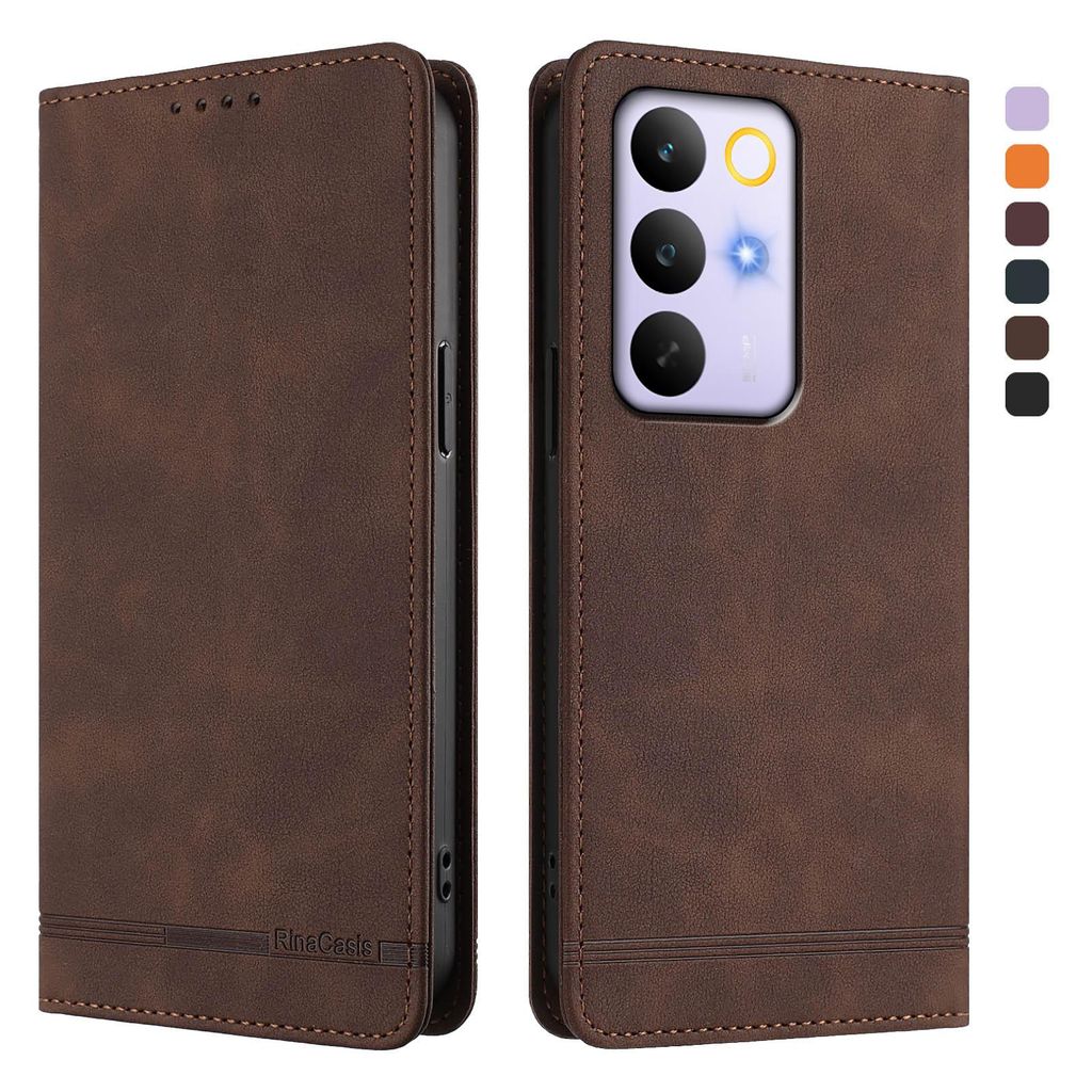 Hülle für Realme C85, Retro Kunstleder Ständer Klapphülle mit Kartenfächer und Magnetische Braun