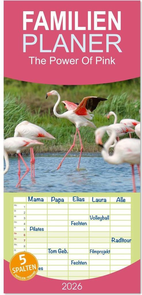 Familienplaner 2026 - The Power Of Pink mit 5 Spalten (Wandkalender, 21 x 45 cm) CALVENDO