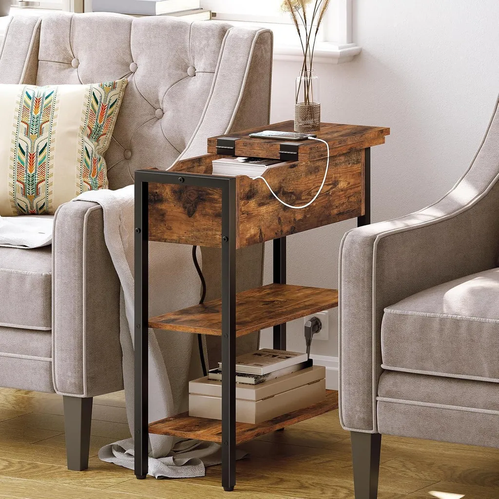HOOBRO Table d'appoint avec station de recharge de style industriel chic - 6