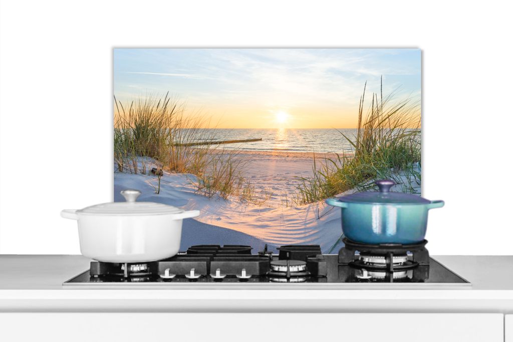KitchenYeah Spritzschutz Küche - Küchenrückwand - Wandschutz für Herd und Spüle - Strand - Sonne - Düne - Gras - Sand - Horizont 60x40 - A...