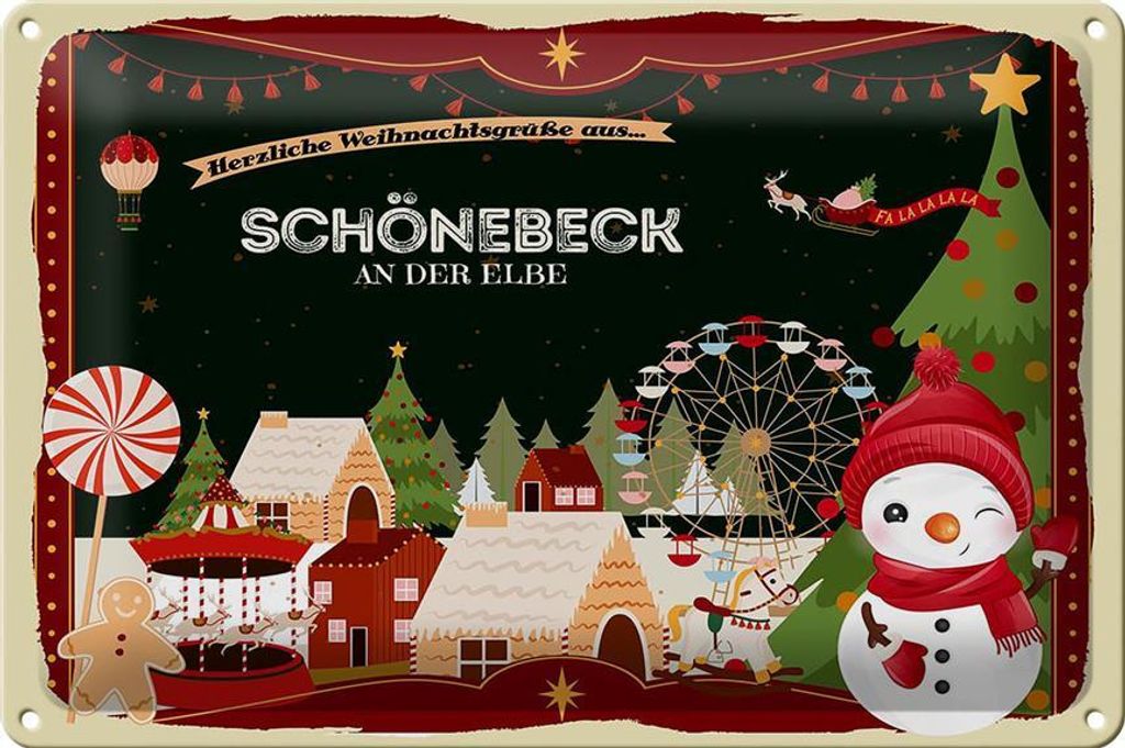 Blechschild Weihnachten Grüße aus SCHÖNEBECK AN DER ELBE 30x20cm