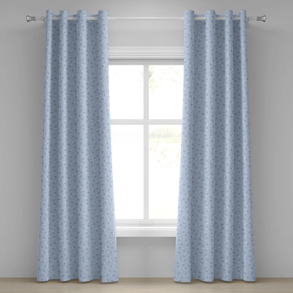 ABAKUHAUS Tenda con occhielli a fiori, graziosi fiorellini primaverili su sfondo blu - motivo romantico retrò, tende decorative a 2 pannelli, 280 cm x 245 cm, blu viola azzurro