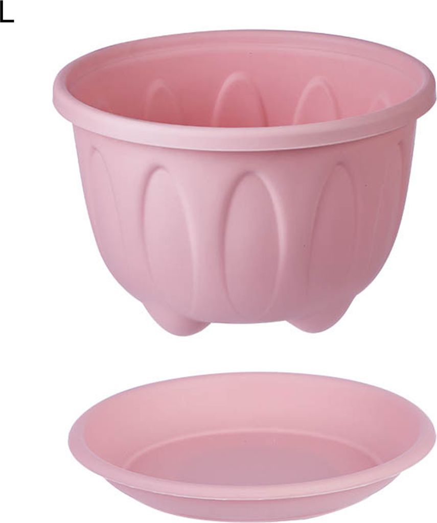 Blumentopf schön aussehende modische leichte Plastikblumengemüse Pflanzer mit Tablett für Zuhause-Rosa ,Größen:L