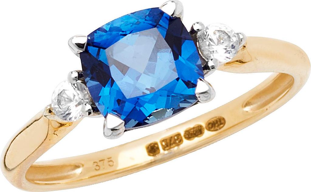 Wunderschöner 9 Karat (375) Gold Damen - Solitärring mit Saphir (synth.), 57 (18.1); TRS20630RSP
