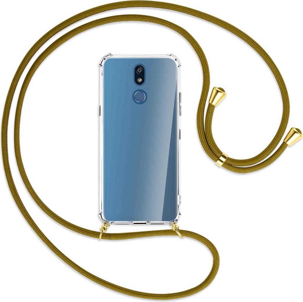 Handykette Backcover-Schutzhülle mit Band (Metall goldfarben) für LG K40 / K12 Plus - khaki