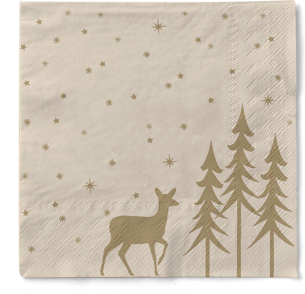 Serviette Liane aus recyled Tissue, 40 x 40 cm, 3-lagig, 100 Stück - Mank - Weihnachten Hirsch