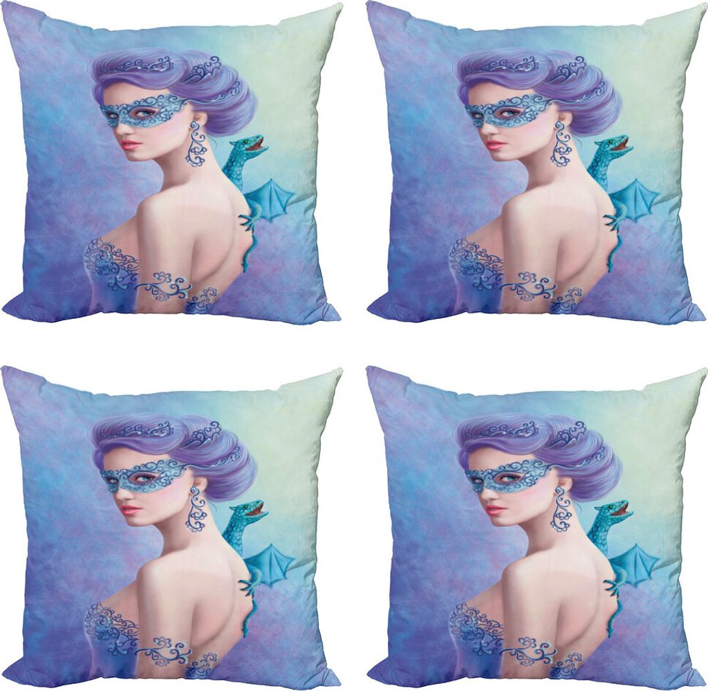 ABAKUHAUS Winter Kissenbezug Set (4 Stück), Fantasie-Schnee-Königin, Moderner Doppelseitiger Digitaldruck, 40 cm x 40 cm, Violet Blue Hellgrün