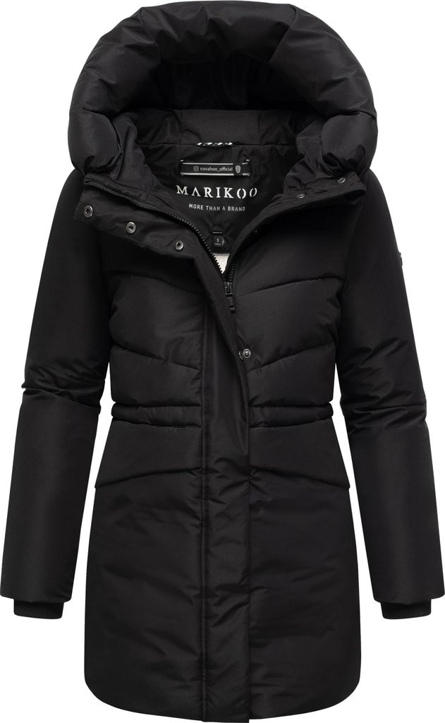 Marikoo Damen Steppmantel Wintermantel Teddyfell gefüttert Outdoor Parka Kapuze Delilah Schwarz Gr. 34 - XS