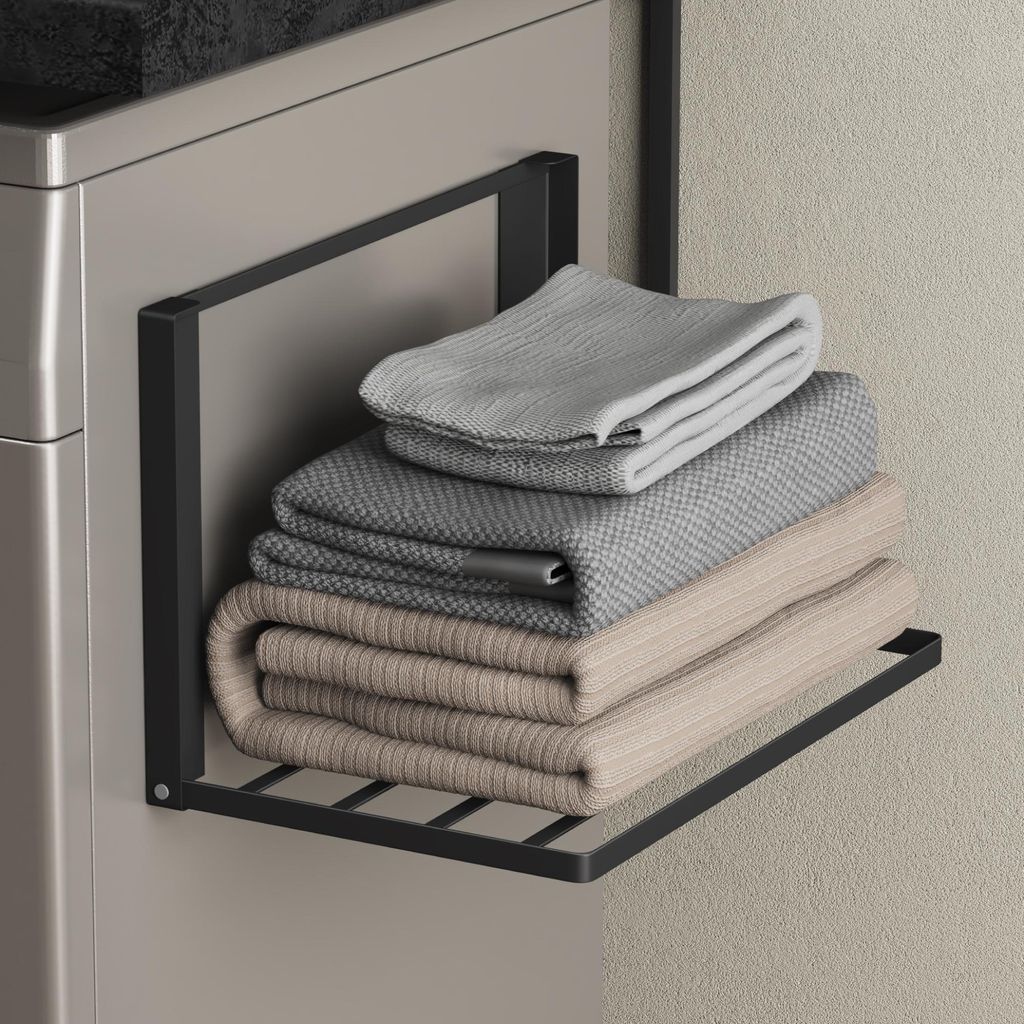 doporro Handtuchhalter ohne Bohren Handtuchhalter magnetisch selbstklebend und magnetisch Badetuchhalter Wand klappbar aus Metall Matt schwarz Fold...