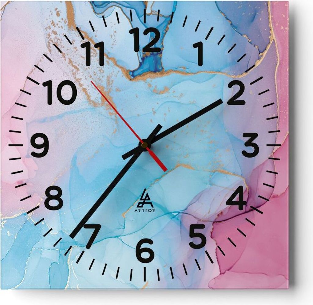 Wanduhr - Quadrat - Glasuhr - Marmor Rosa Türkis - 30x30cm - Schleichendes Uhrwerk - Lautlos - zum Aufhängen bereit - Dekoration Modern - Wanddek...