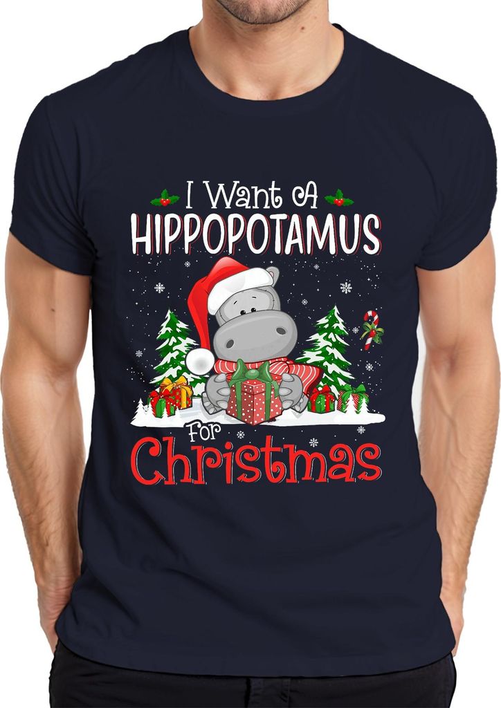 I Want A Hippopotamus For Christmas Lustig Nilpferd Santa Herren T-Shirt, Navy, L