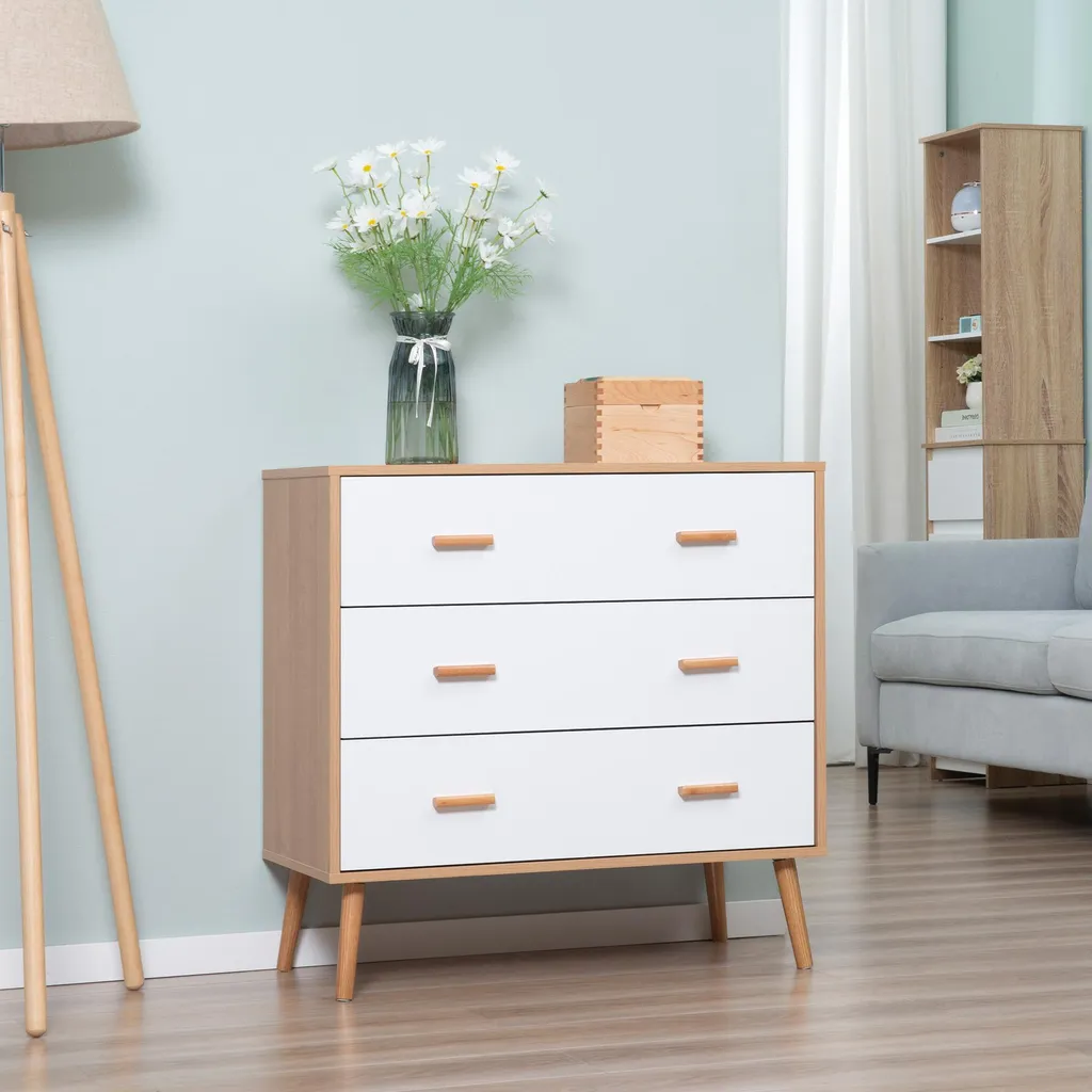 Petite Commode Scandinave pour Gagner de l'Espace avec 3 Tiroirs Blanc