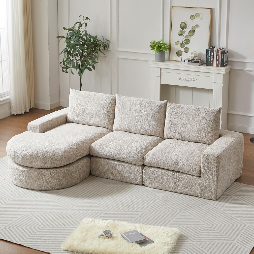 Modulsofa Boneless Sofa, Modulares Ecksofa, Modulares Cloud-Sofa, Chenille-Sofas, 3-Sitzer Tiefsitz Sofa für Wohnzimmer, Montagefreies Sofa, Beige